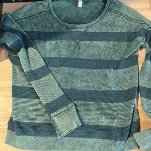 Free People Green Striped Sweatshirt